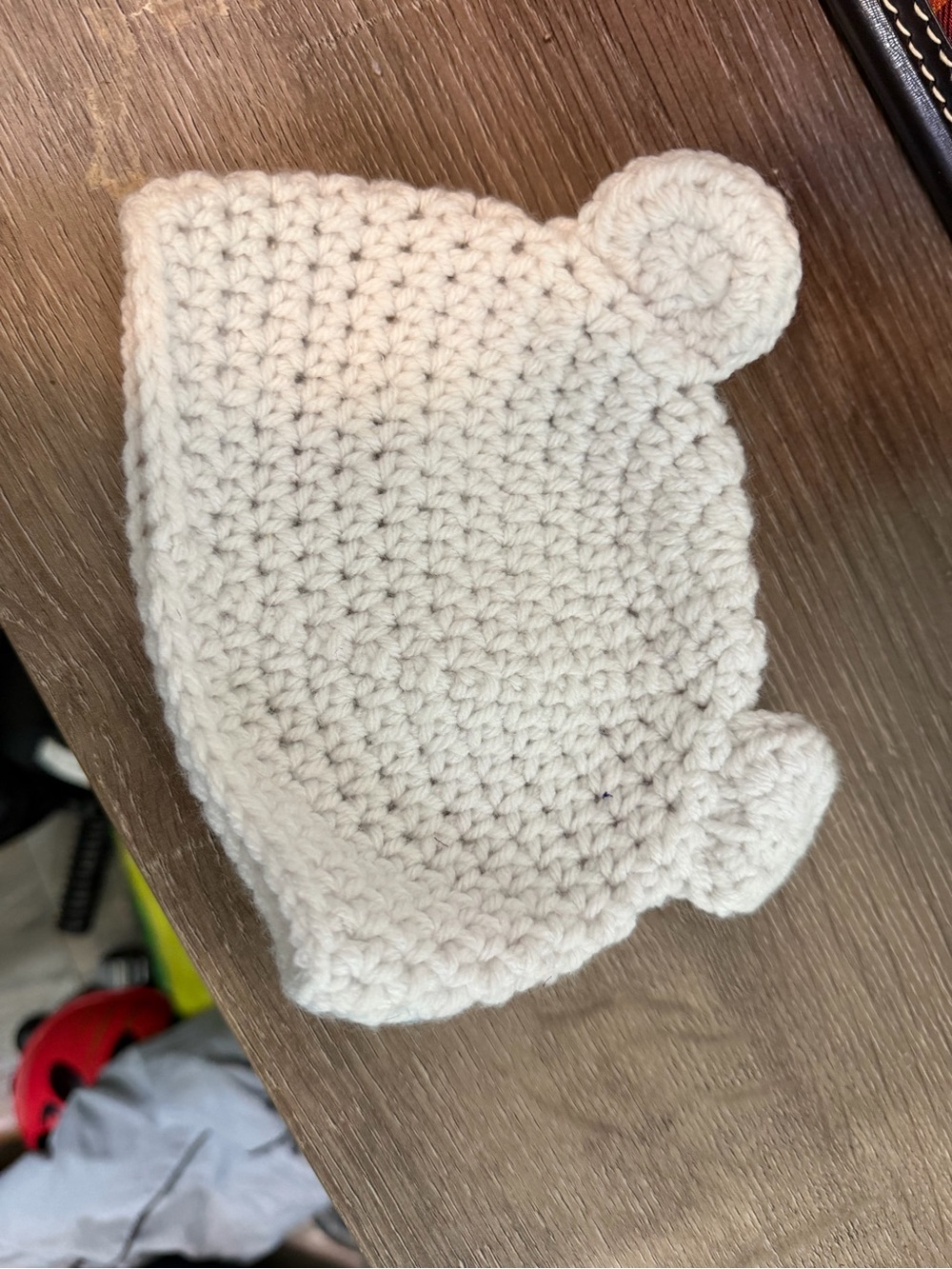 Cream handmade Crochet Baby Beanies with Ear Accents